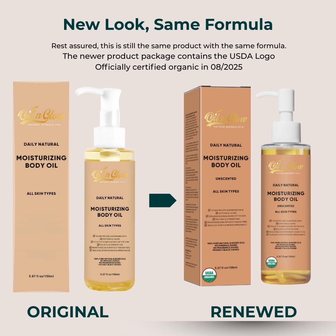 USDA Certified 100% Organic Pure Natural Hydrating Body Oil After Shower With Coconut, Jojoba, Olive & Almond Non-Greasy Moisturizing Oil For Women & Men Dry Skin 5.07 fl oz/150ml - Unscented