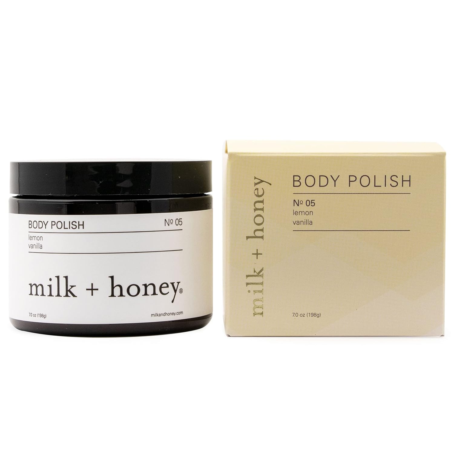 milk + honey Exfoliating Body Scrub No. 5 – Natural Sea Salt & Sugar Polish with Coconut, Lemon & Vanilla – Gentle Scrub for Sensitive Skin, Women & Men – 7 oz