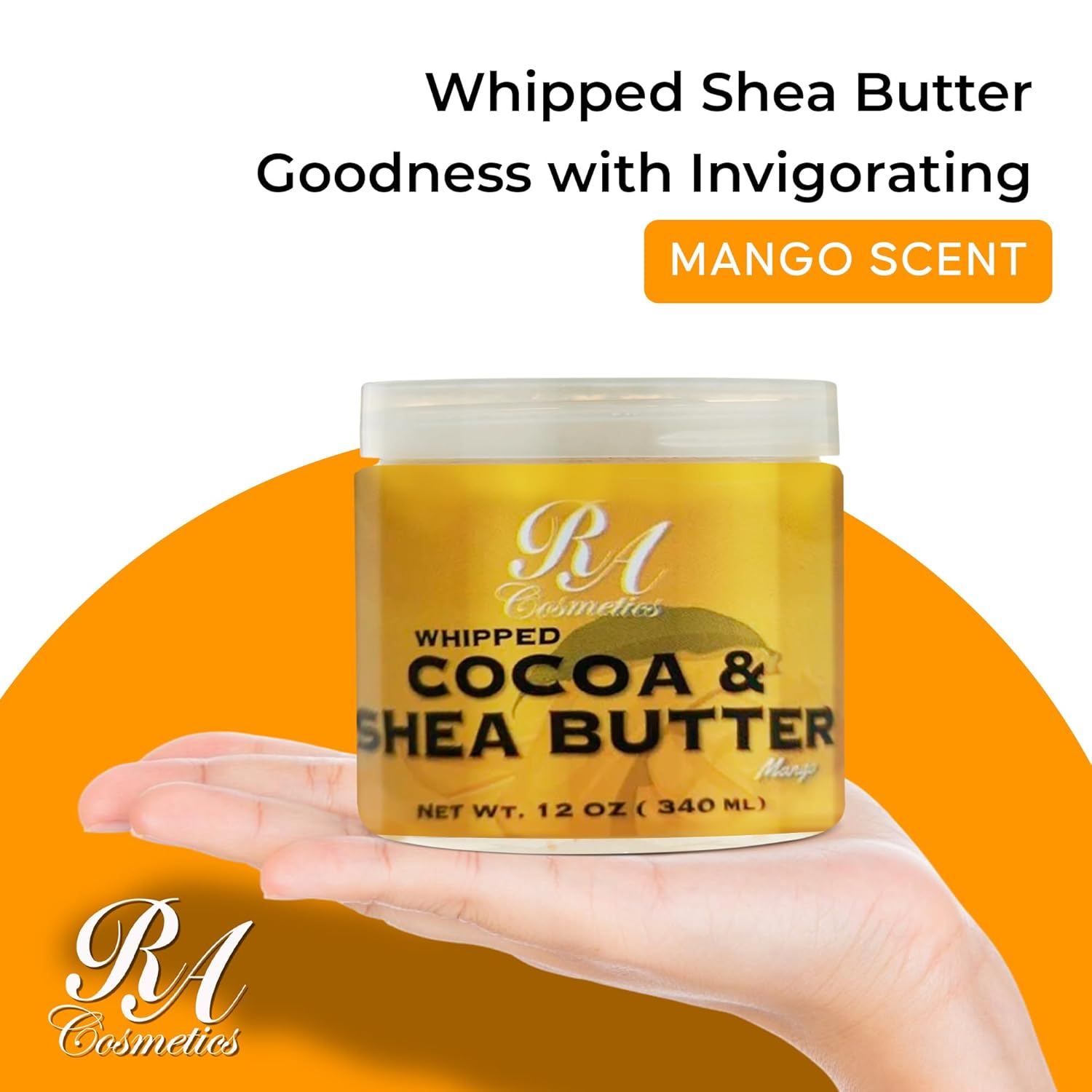RA COSMETICS Whipped Cocoa & Shea Butter, Mango - 12oz | 100% Pure & Natural Skin Moisturizer with Coconut Oil | Vitamin-Rich Body Butter for Soft, Supple, and Radiant Skin & Healthy Hairs