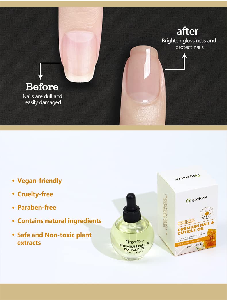 Premium Nail & Cuticle Oil – Almond & Vitamin E Hydrating Serum with Milk & Honey Formula | Nourishes Dry Cuticles & Supports Healthy Nails (50ml / 1.7 fl oz)